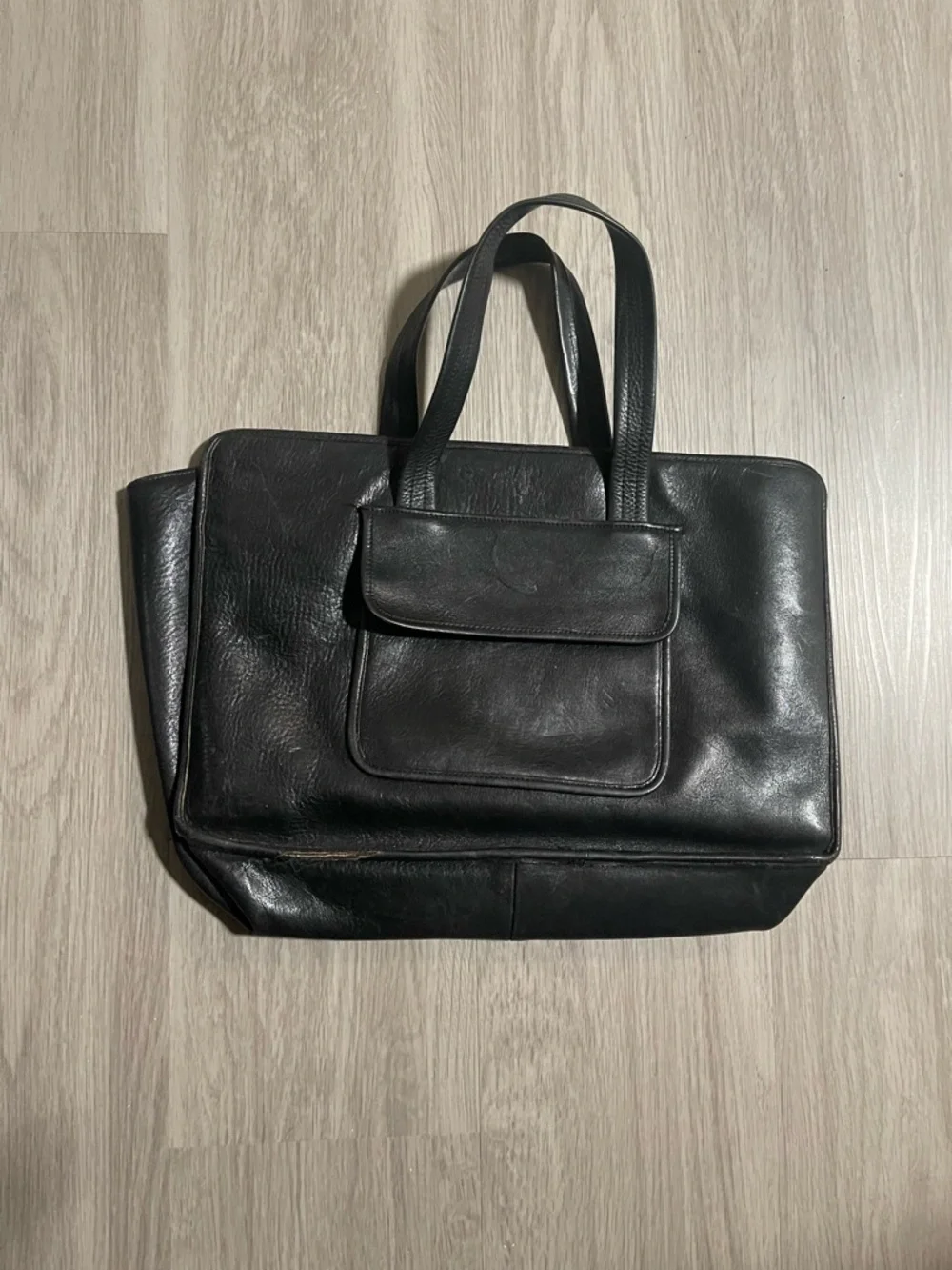Black Leather Men's Briefcase Tote